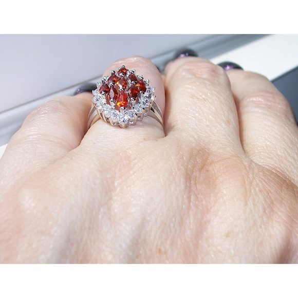 925 STERLING SILVER Simulated Garnet Cubic Zirconia Marquise Ring - Picture 5 of 16